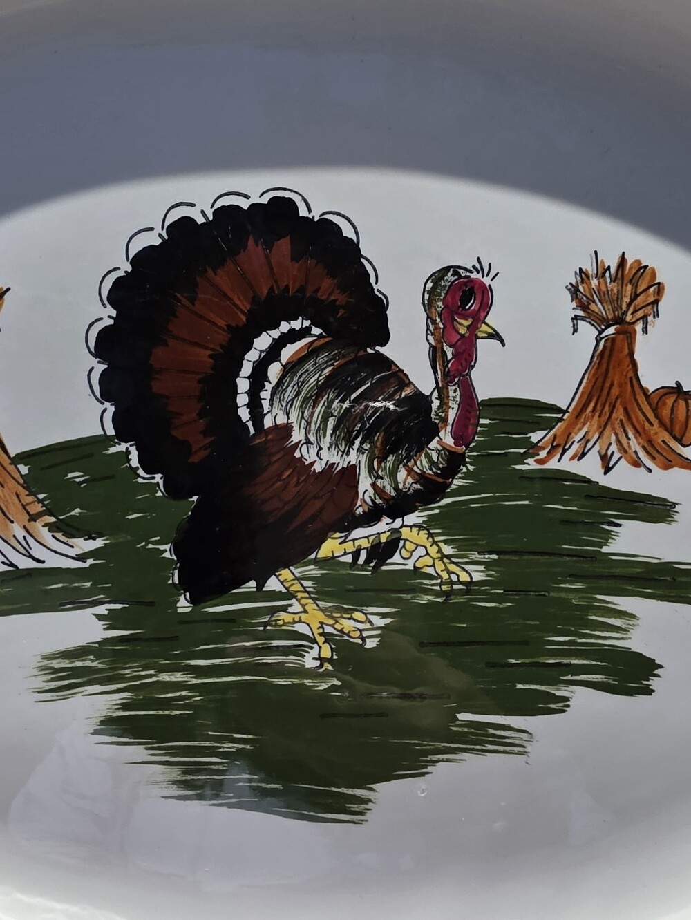 Vintage Blue Ridge Turkey with Acorns 17” Hand Painted Platter - Picture 2 of 6